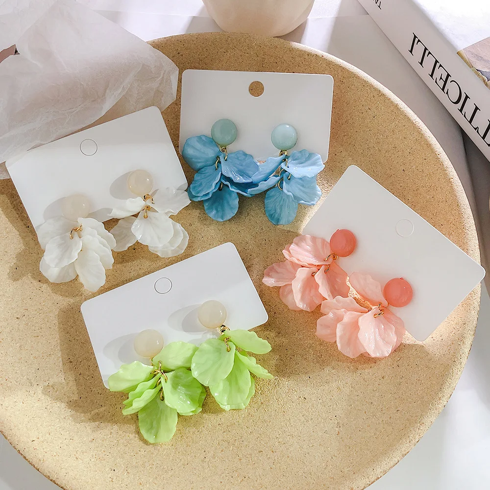 

2019 New Arrival Colorful Plastic Petals Dangle Earrings Alloy Mental Circle Earrings For Girls Gifts Ear Jewelry