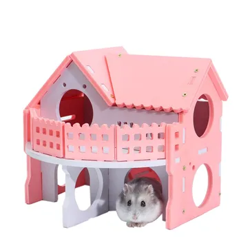 

New Self Assembly Hamster Cage Wood Plastic Plate Hut Hideout Guinea Pig Rabbit Cage Small Pet Hamster Accessories