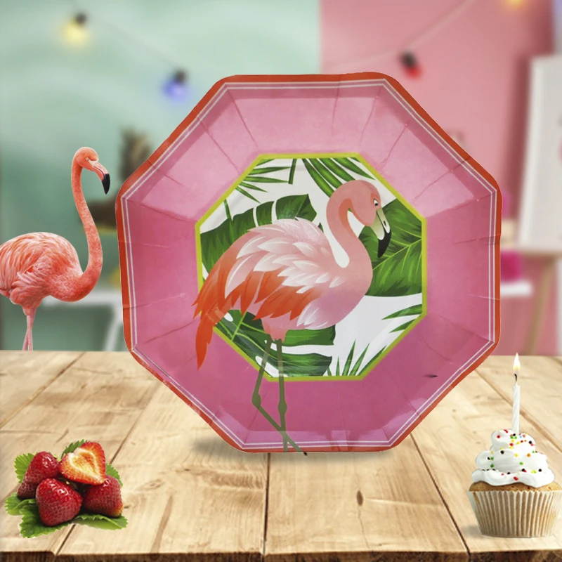 8 шт. Фламинго тема посуда серии наборы одноразовые бумажные тарелки чашки чаши салфетки соломенные торт приборы для декора день рождения