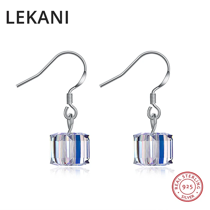 LEKANI кристаллами от SWAROVSKI куб серьги S925 серебро Красочные пирсинг Для женщин вечерние подарки ювелирных украшений - Цвет камня: Crystal AB