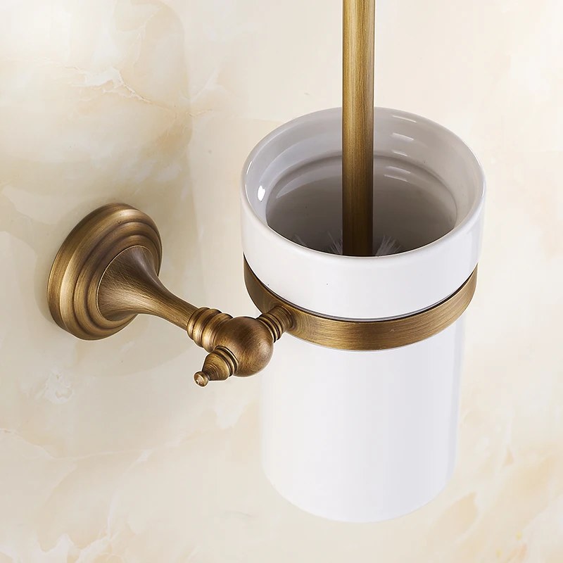 Antique Brass Toilet Brush Cup and Holder Durable Toilet Pendant Bathroom Hardware Set Bathroom Accessories ZD921