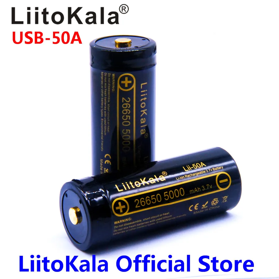 

LiitoKala lii-50A USB 26650 5000mah lithium battery 3.7V 5000mAh 26650-50A for flashligh With LED Indicator Light DC-Charging