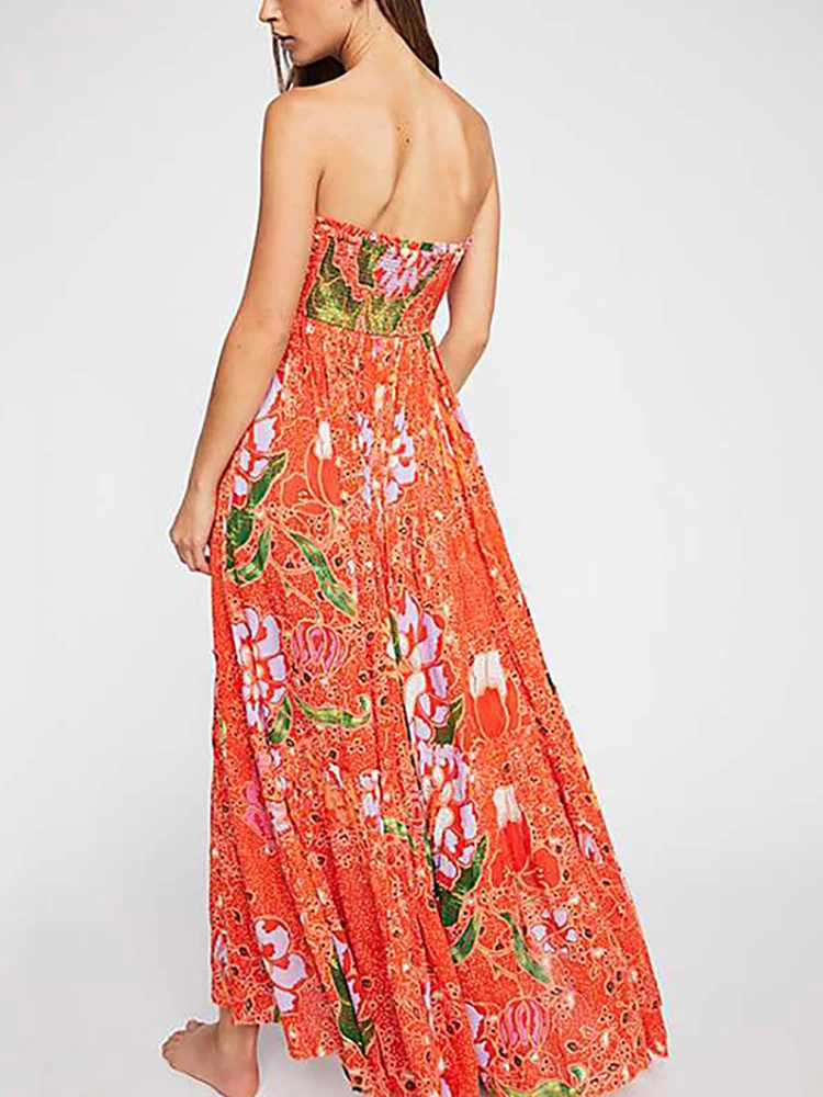 Gladiolus Boho Summer Women Dress Strapless Sexy Backless Floral Print Chiffon Maxi Dress Women 2019 Beach Long Ladies Dresses (25)