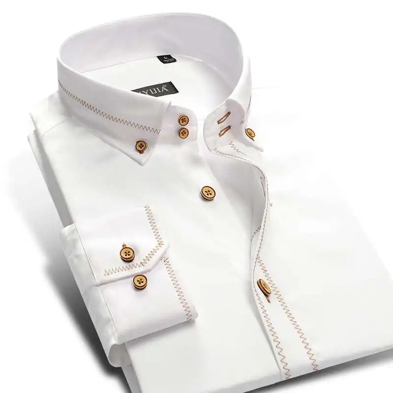 

2018 Spring and Autumn Men's Long Sleeve Business Shirt Europe Fashion Wedding Groom Dress Shirts Male Big Size Slim Fit Tops
