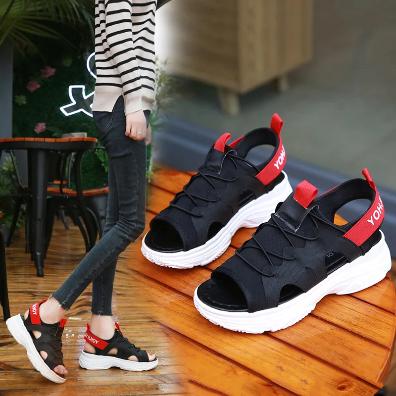 Casual Breathable Sports Sandals Fashion Leisure Summer Women Open Toe Ankle Strap Thick Platform Beach Shoes | Обувь