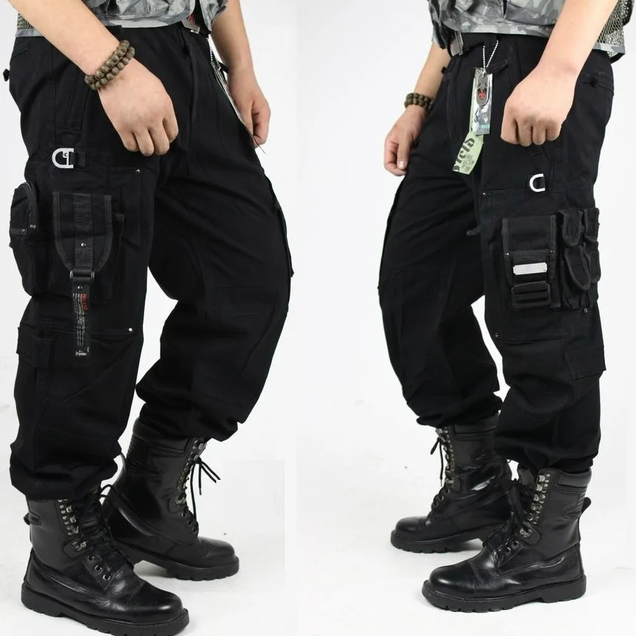 Новые мужские тактические брюки, мужские брюки карго, комбинезоны, Мужская армейская одежда, рабочая одежда, много карманов, военные прямые брюки - Цвет: Black