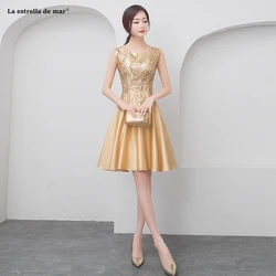 Vestidos para bodas invitados2018 new satin sequins a Line gold bridesmaid dresses short cheap robe demoiselle d'honneur Vestidos para bodas invitados2018 new satin sequins a Line gold bridesmaid dresses short cheap robe demoiselle d'honneur