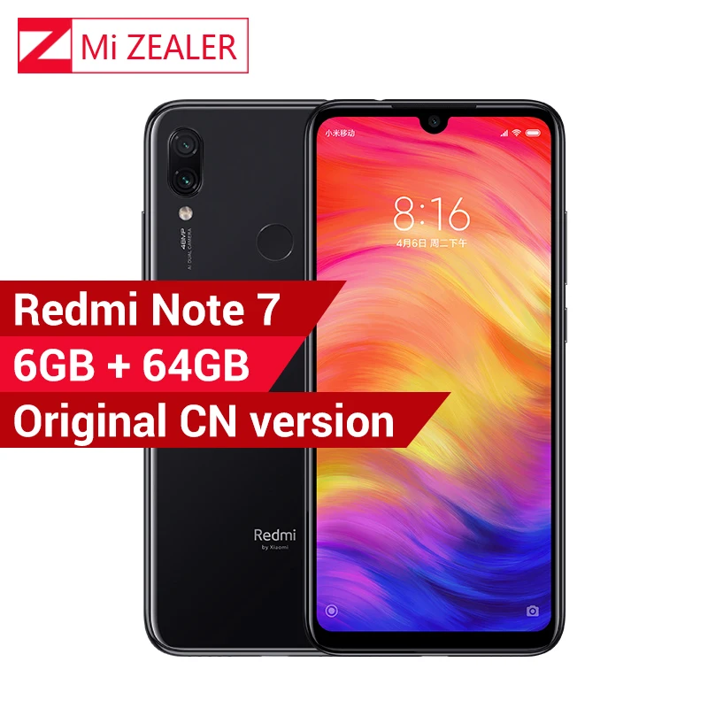 Xiaomi Redmi Note 7 6 ГБ оперативная память 64 Встроенная 48 0 + 5 МП сзади камера Snapdragon660 Octa Core