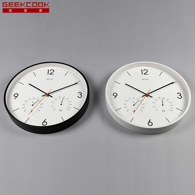  Large Metal Wall Clock with Thermometer Humidity Silent Non Ticking 14 inch Wall Watch for Living R - 32832311916
