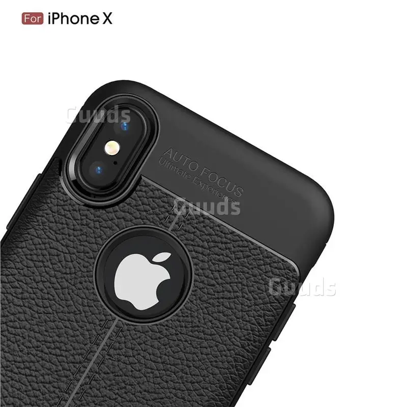 Luxury Auto Focus Litchi Texture Silicone TPU Back Cover for iPhone X(5.8 inch) - Black