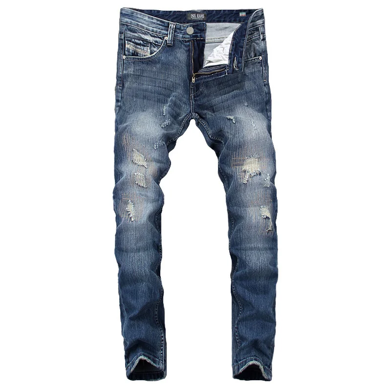 

2019 Balplein Mens Jeans Blue Color Elastic Stretch Denim Ripped Jeans For Men Casual Pencil Pants Patchwork Skinny Jeans