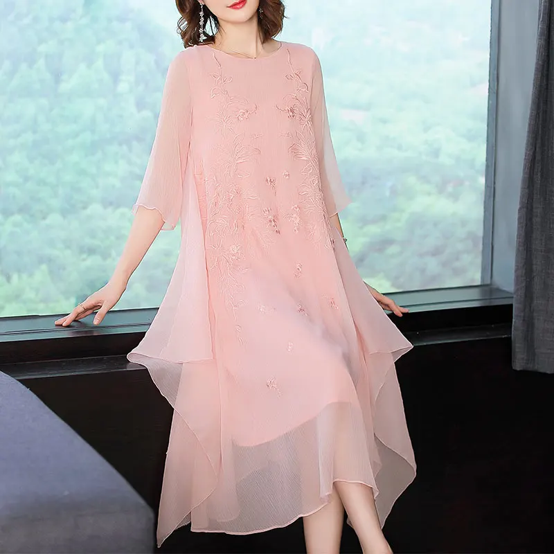 

High quality vestidos mujer Embroidery Luxury lace Dress Fashion Women Summer Autumn Loose Dress Long Dresses plus size 4xl 3xl