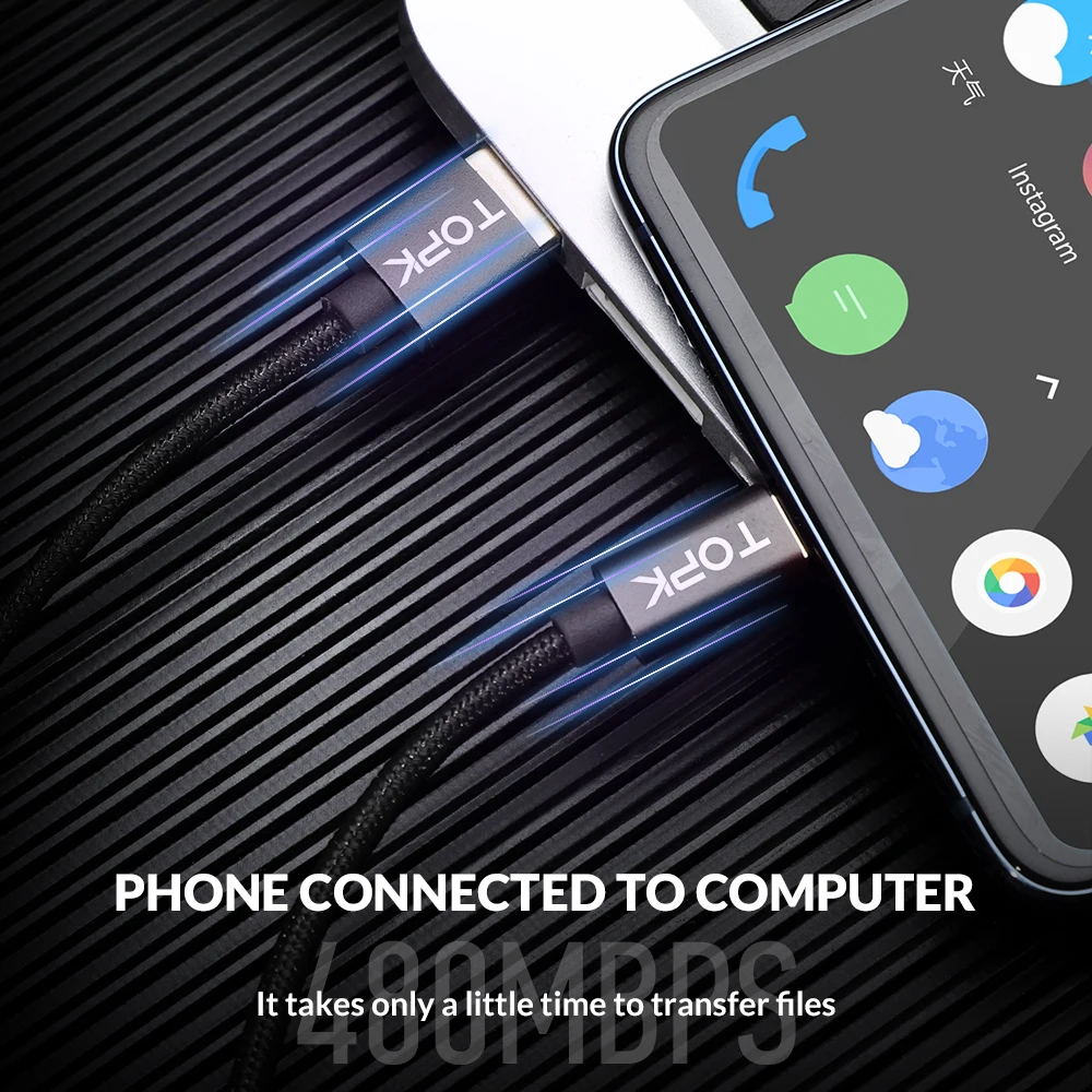 Кабель зарядный TOPK USB Type C 5 А для Samsung S9 S8 Plus|Кабели мобильных телефонов| |