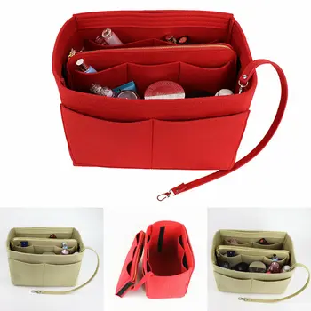 

2019 Purse Insert Makeup Cosmetic Handbag Felt Bag Organizer With Zipper Tote Shaper Makeup Organizers Cosmetic Bags