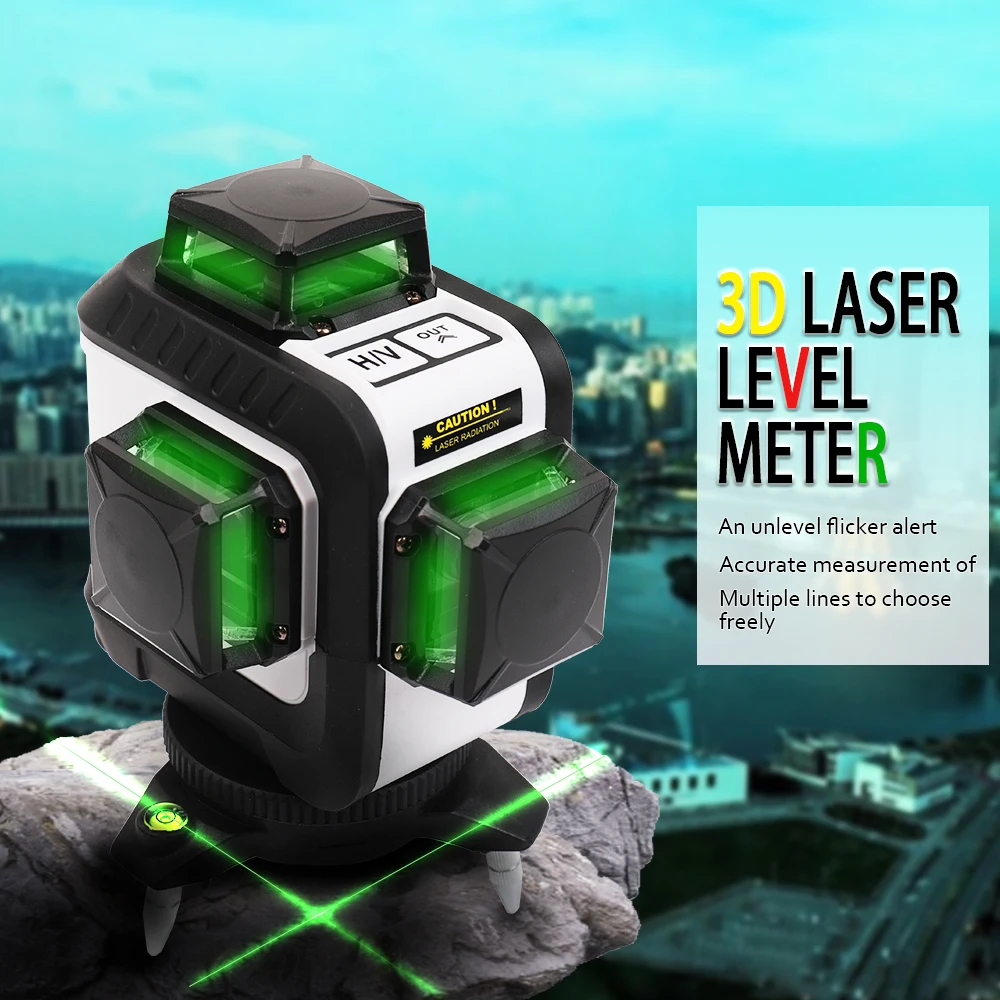 

Professional green 3D Laser Level Meter leveler Projector USB Interface nivel laser Construction tool with 12 Lines Tripod