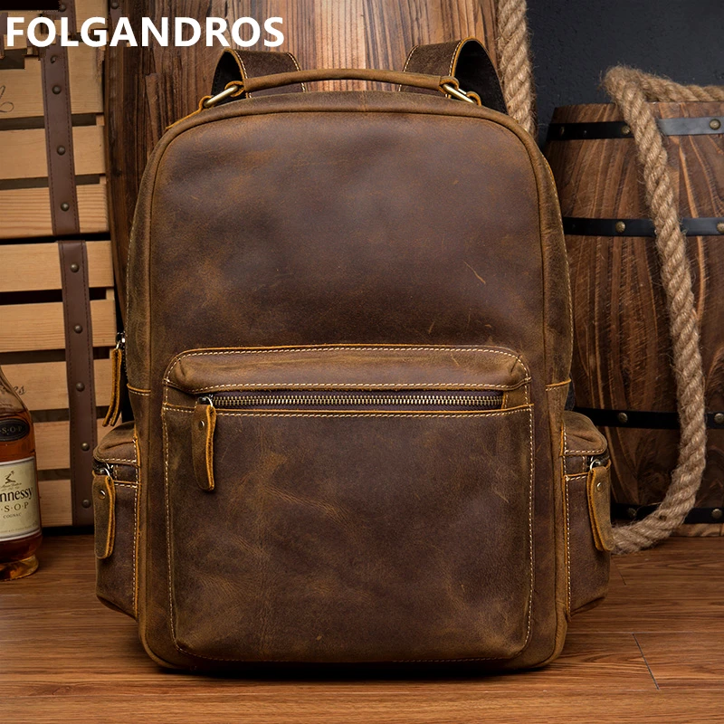 Men's Backpacks Vintage Genuine Leather Backpack Brand Designer Top Handmade Crazy Horse Leather Business Laptop School Bagpack Men's Backpacks Vintage Genuine Leather Backpack Brand Designer Top Handmade Crazy Horse Leather Business Laptop School Bagpack