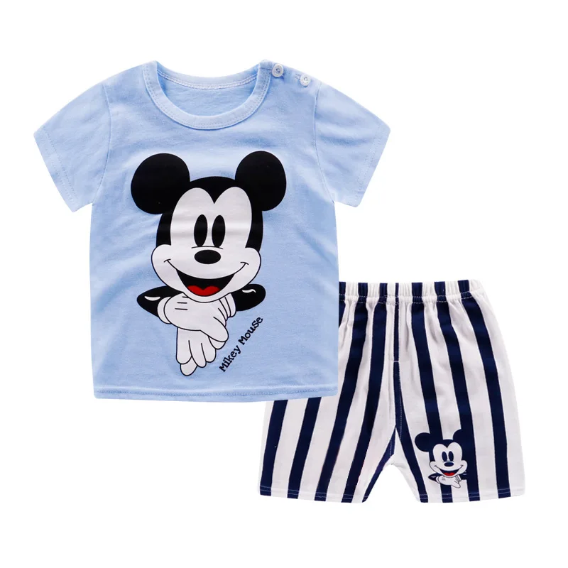 Комплекты одежды для новорожденных девочек; толстовка с длинными рукавами и рисунком Микки Мауса и Минни Маус+ штаны; Детский костюм для бега - Цвет: Синий