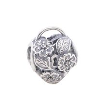 Perlas de plata de ley original candado en forma de corazón delicado con la flor encantos adapta pandora pulsera del encanto al por mayor