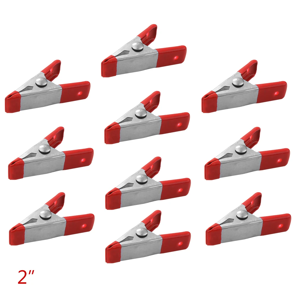 Size : 10pcs 2inch Work Holding 10pcs 2 inch/5pcs 4 inch Metal Heavy Duty Spring Clamps Red Plastic Tips Tool Clips Grip Holder DIY Hand Tools Durable 