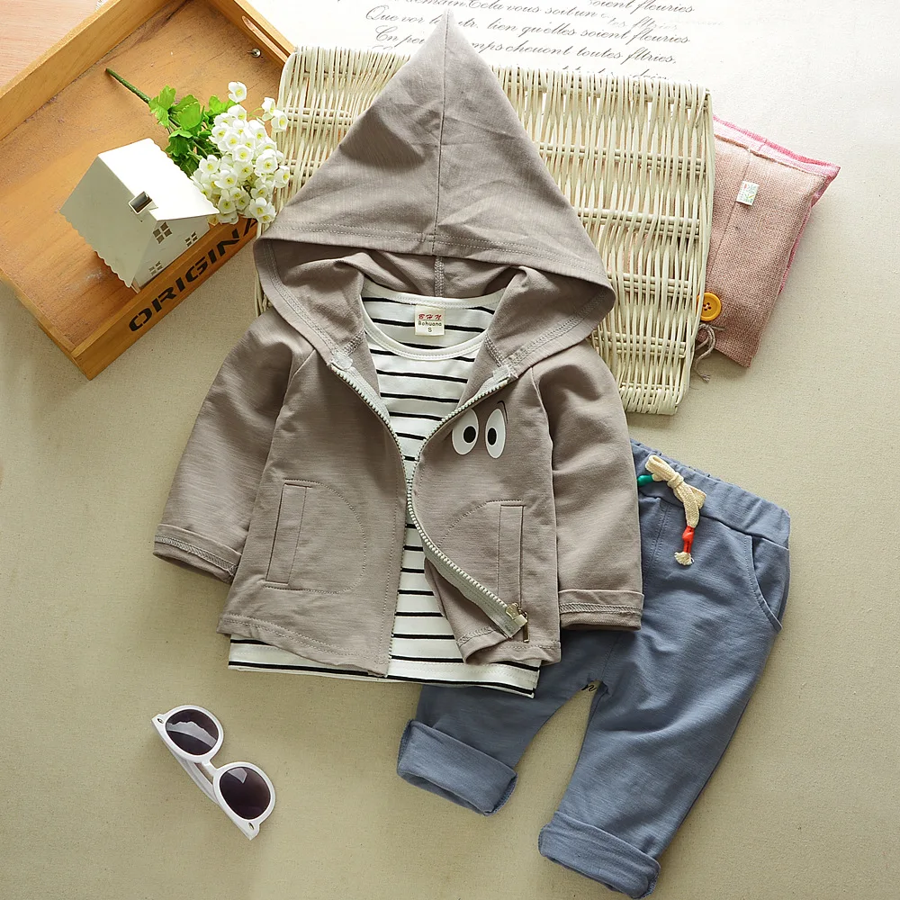2017 Autumn Baby Girls Boys Clothes Sets Cute Infant Cotton Suits Hooded Coat+T Shirt+Pants 3 Pcs Casual Sports Jacket