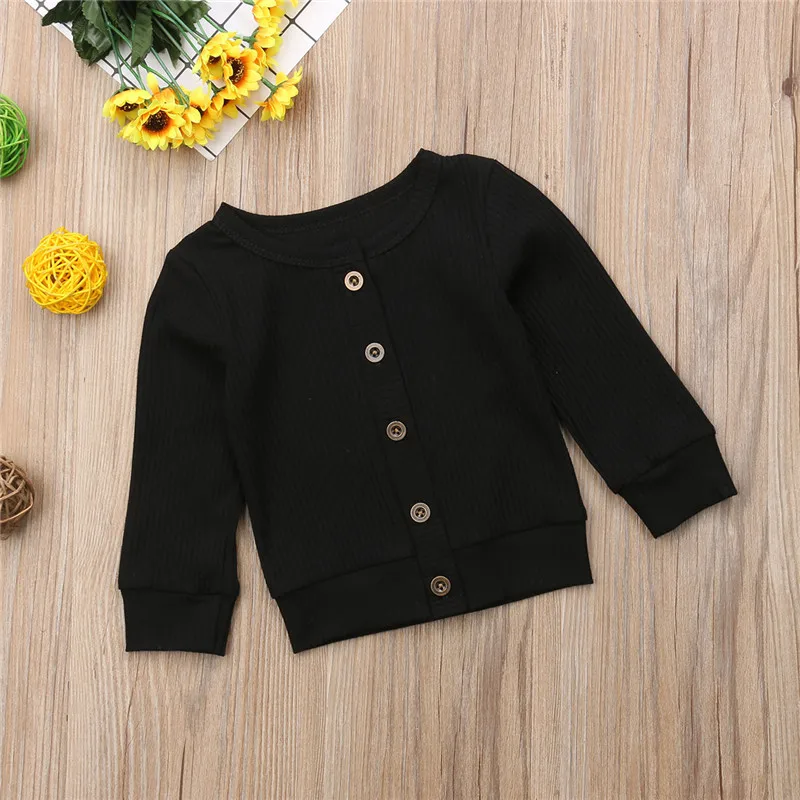 Pudcoco/Одежда для маленьких девочек; вязаный свитер на пуговицах с длинными рукавами; пальто-кардиган; модная теплая верхняя одежда; От 0 до 2 лет - Цвет: Черный