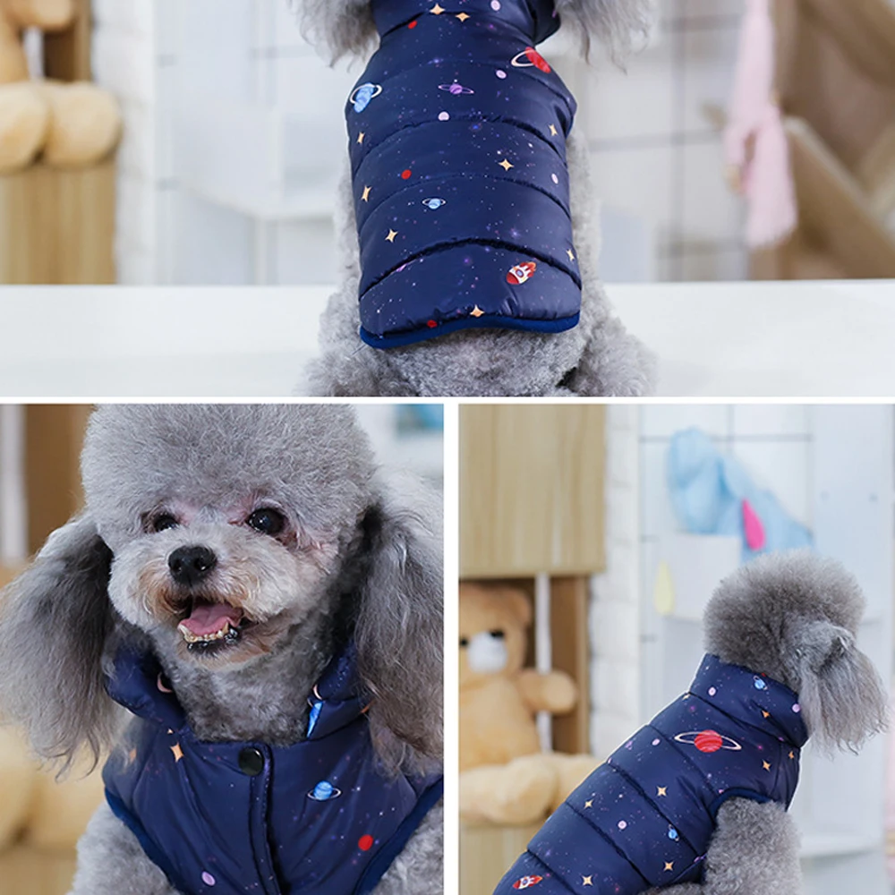 Теплая одежда для собак для маленьких собак, ветрозащитная зимняя куртка для собак, стеганая одежда, одежда для щенков, жилет, маленькая одежда с изображением Вселенной