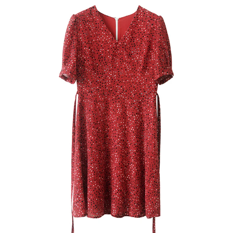 

PERHAPS U red apricot polka dot v neck puff sleeve short sleeve a line short dress mini dress beach vocation D1311