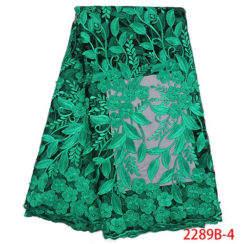 Африканская Сетка кружевная ткань с бисером Последняя зеленая сетка с кружевом ткань высокое качество нигерийский Тюль кружевная ткань для платья APW2289B - Цвет: 2289B-4