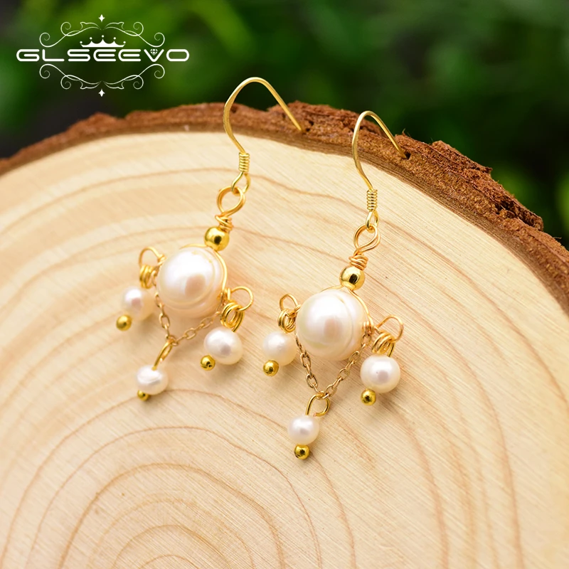 

XlentAg Handmade Original Design Natural Freshwater Pearl Drop Earring For Women Earring Fine Jewelry Brincos Orecchini GE0690