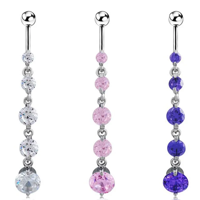 

Beach Sexy Gold Filled Clear Crystal Zircon Dangle long Belly Button Rings For Female Dance Piercing Body Jewelry New Year
