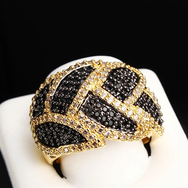 

Vintage Big Black Stone Rings For Women Men Luxury Black Gold Color Filled AAA Cubic Zirconia Finger Ring Femme Bague Z4N953