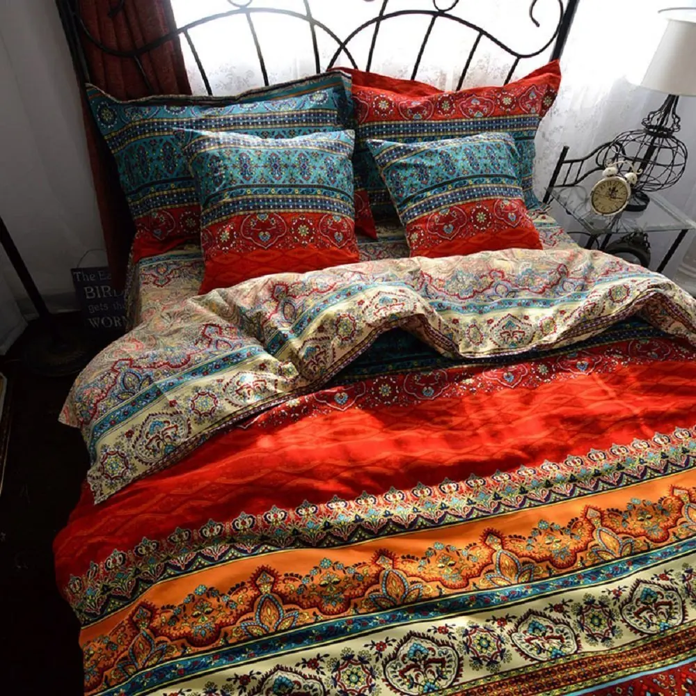 3Pcs Bohemia Retro Printing Bedding Ethnic Vintage Floral Duvet Cover Boho Bedding Brushed Cotton Bedding Sets