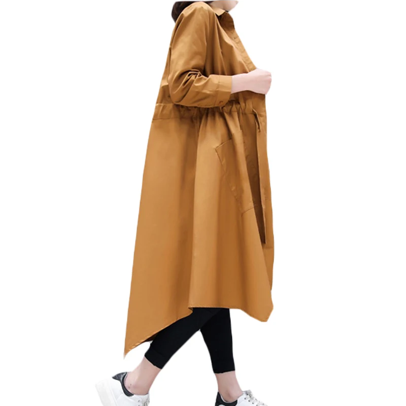 Avec Nouveau Hem Irrégulières Noir Haut Mince Lâche Longue Vêtements Surdimensionné Femmes Ceinture Xh259 Manteau 2017 Poitrine Tranchée Printemps Unique Bas ginger HWED29I