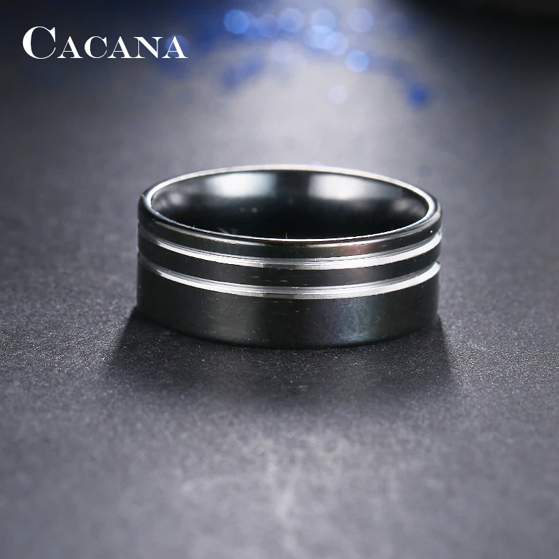 Женские кольца из нержавеющей стали CACANA черные с 2 серебряными линиями модные