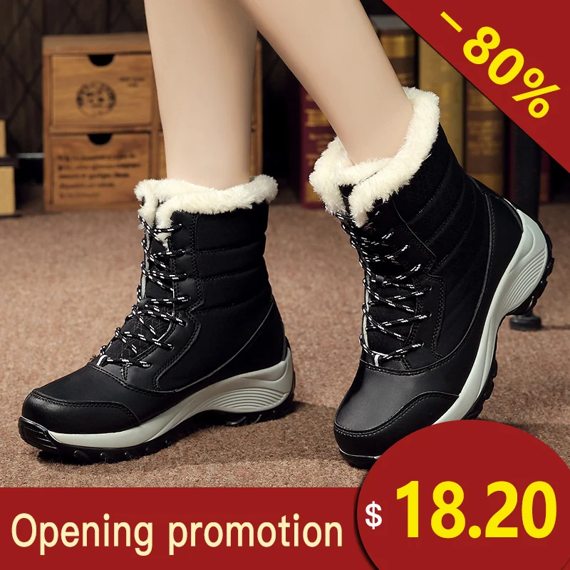 

Women Boots Warm Fur Winter Boots Fashion Women Shoes Lace Up Platform Ankle Boots Waterproof Snow Boots Non-slip Ladies Shoes