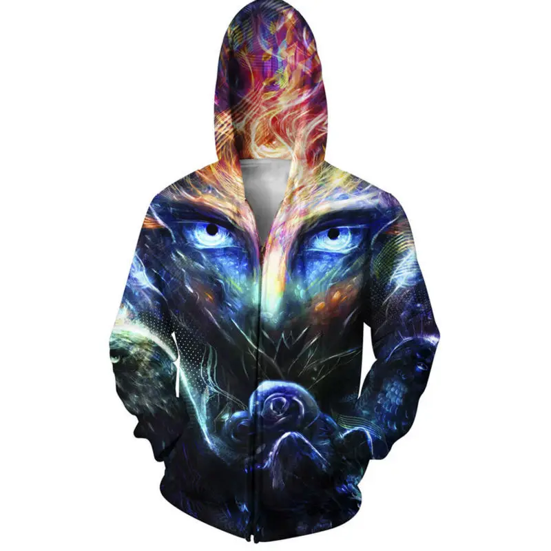 Funny Hoody Sweatshirt Men Cool 3D Printing Outerwear Leisure Funny Galaxy Space Hoodies Zipper 