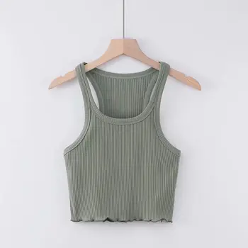 

Summer new fashion U-neck hem wooden ear vest female, street casual short sexy bottoming vest female