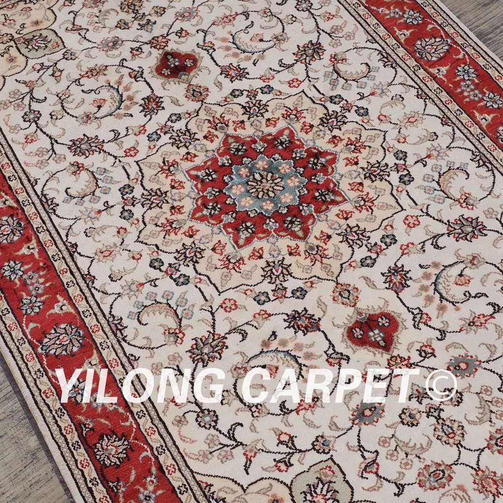 Yilong 3'x5 Хереке восточных бежевый и красный Тебриз ковер изысканный персидский шелковые ковры (J12B3x5)