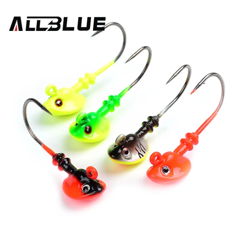 ALLBLUE Fish Head Hooks 4pcs/lot 10g Lead Head Hook Lure Hook Jig Head