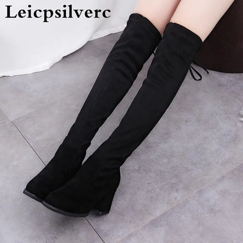 

New fashions in winter simple warm velvet knees women boots high heels thin legs elastic high tube women boots
