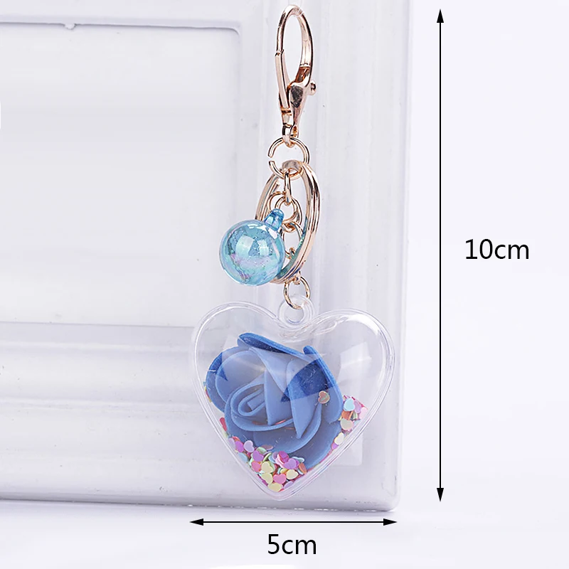 New Fashion Sequins Glitter Rose Keychain Pendant Transparent Plastic Eternal Flower Key Chain Women Car Handbag Keyring