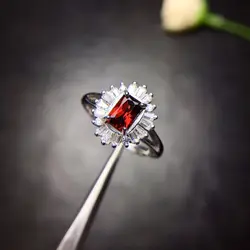 Uloveido кольцо с натуральным гранатом, 925 пробы серебро, 4*6 мм Сертифицированный Овальный Форма красный драгоценный камень свадебные