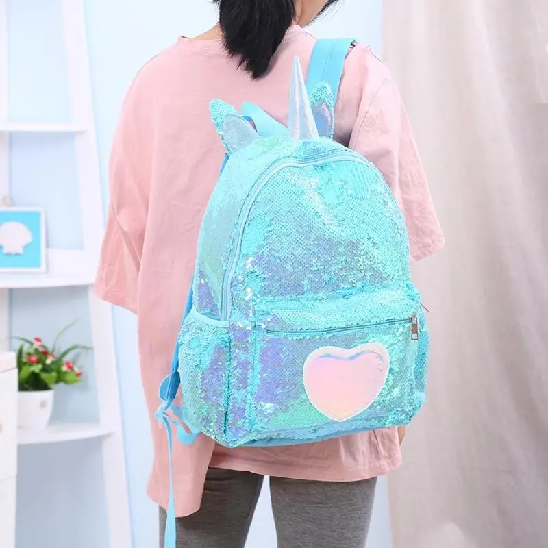 

Cute Love Heart Sequins Travel Backpacks Casual Women Glitter Shoulder School Bags Preppy Style Knapsack Rucksack 2019 New