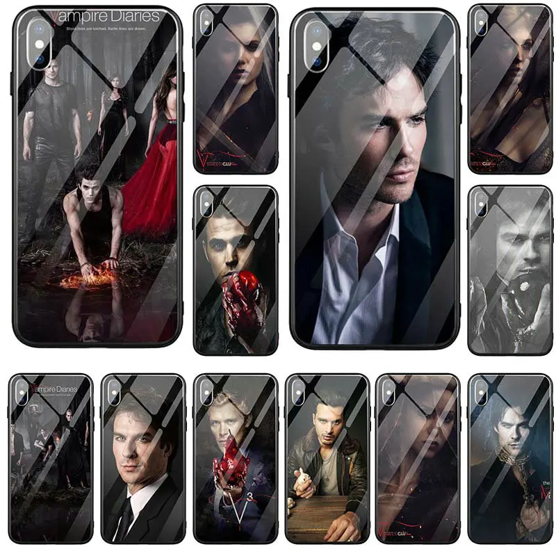 

For iPhone 5 5S SE 6 6S 7 8 Plus X XR XS Max Coque Shell Bags Tempered Glass Mobile Phone Cases Cover Hot The Vampire Diaries
