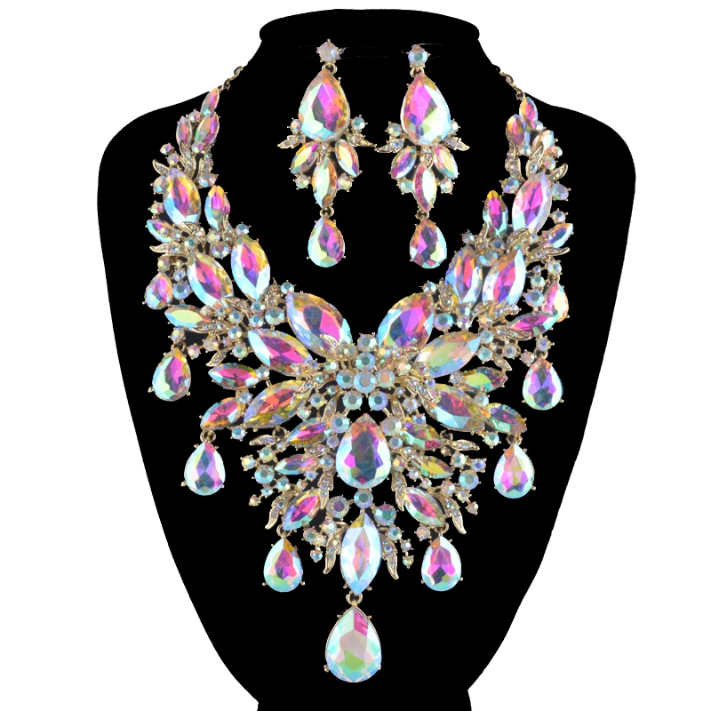 9 Color Women Rhinestone Pageant Jewelry Sets Pecock Style Fashion