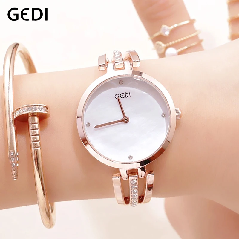 

GEDI Fashion Rosegold Women Watches Charm Ladies Wristwatch Bracelet Quartz Watch Female Montre Femme Relogio Feminino Clock Top