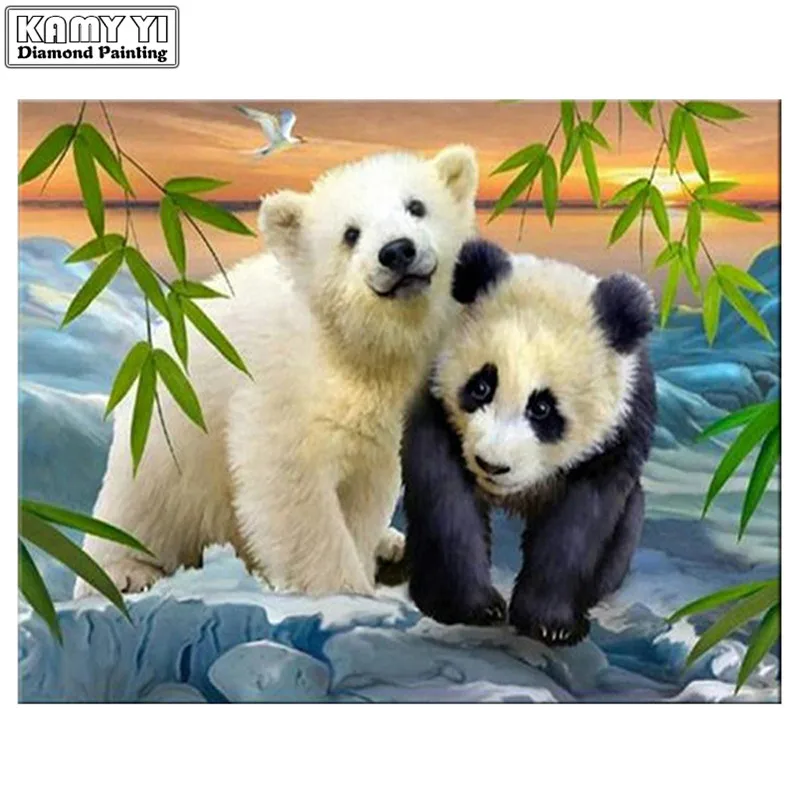 Полная квадратная/круглая вышивка 5D DIY Мишка со стразами and panda 3D крестиком