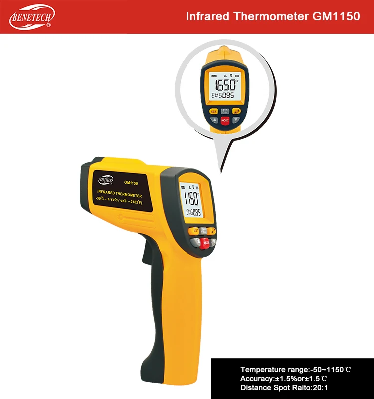 Цифровой инфракрасный лазерный термометр бесконтактный-50~ 1150C-58~ 2102F в ИК-температурный пистолет инструмент lcd GM1150 benetech
