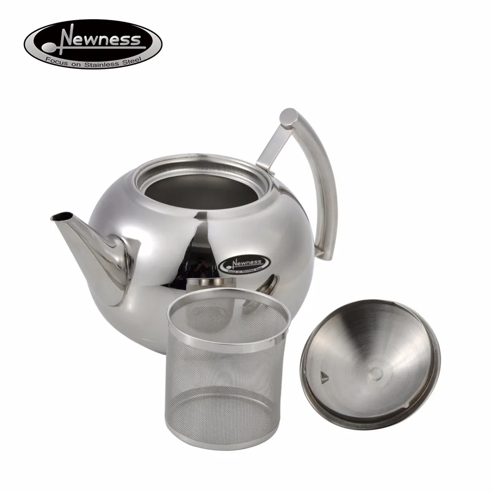 Newness Polished Stainless Steel Teapot with Lid, Tea Kettle for Home
