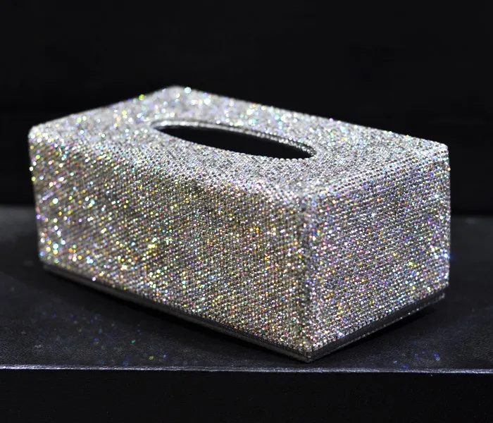 Tissue box leather with full Crystal tissue case Tissue holder case